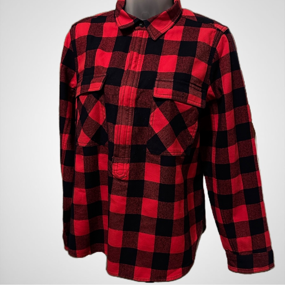 J. Crew Wool Buffalo Plaid Pullover Jacket, Sz M